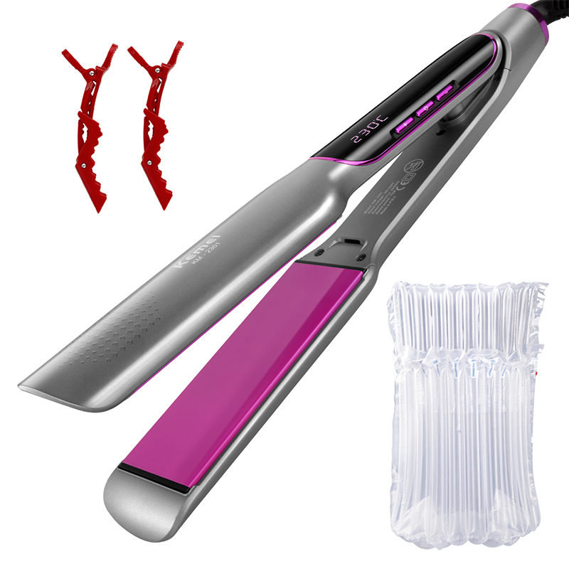 Plancha de pelo KEMEI con pantalla LCD, plancha plana de iones negativos, plancha alisadora de cabello infrarroja, cuidado del cabello para mujer: YELLOW