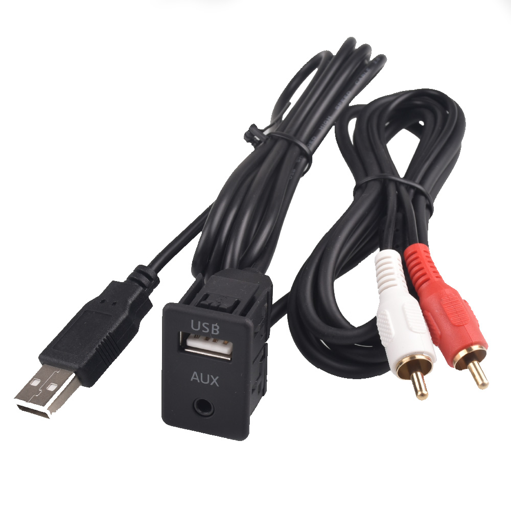 USB Kabel Auto Dashboard Flush Mount USB Cord Wire AUX 2RCA Socket Verlengkabel Panel Waterdichte Kabel