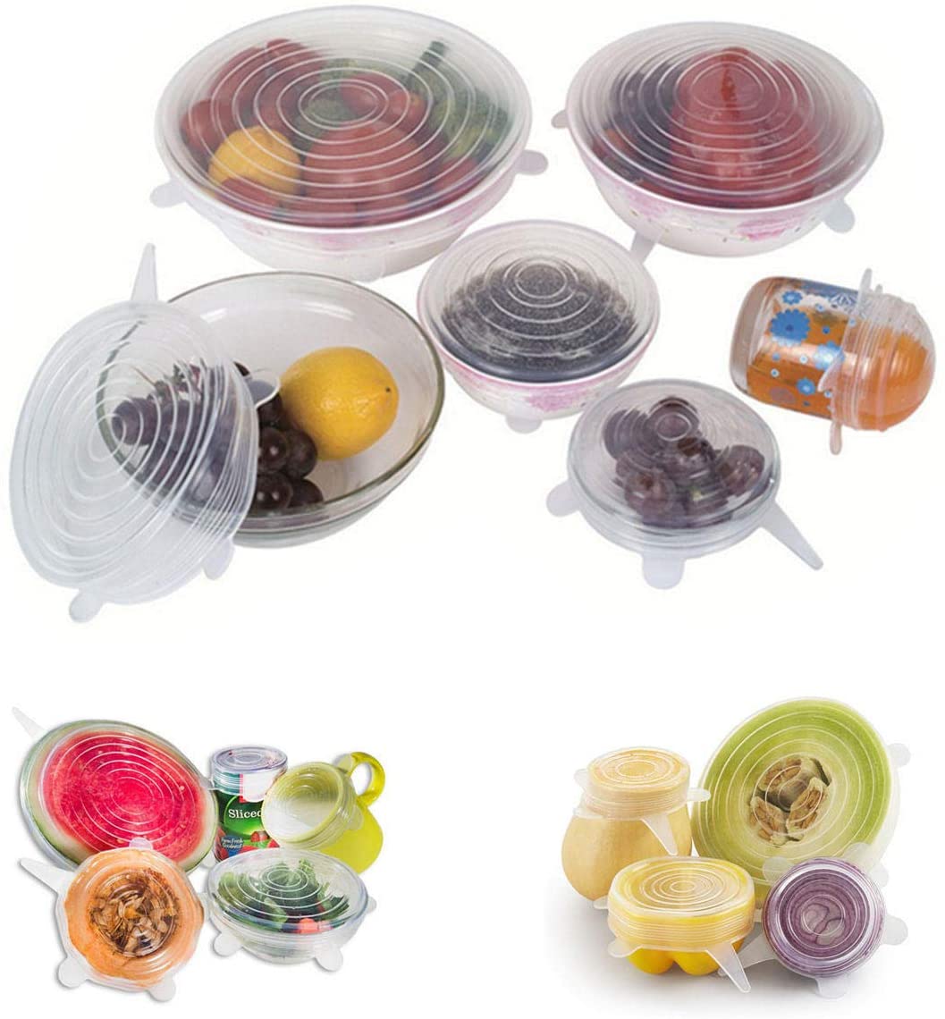 Reusable Silicone Lids Food and Bowl Covers 6-Pack Multiple Sizes, Durable and Expandable Food Covers Set, Keeping Food Fresh