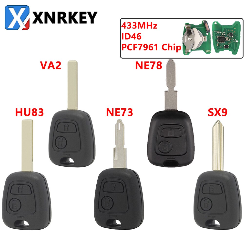 XNRKEY 2 Button Remote Car Key ID46/PCF7961 Chip 433Mhz with Uncut Blade for Peugeot 307 206 407 Partner Citroen C1 C2 C3 SX09