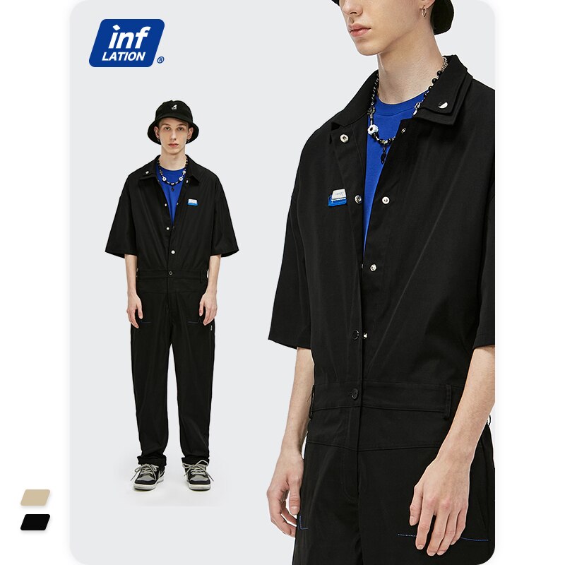 Inflar monos Harajuku con cinturón para hombre, ropa informal japonesa, mono holgado de Hip-Hop, 3671S21, novedad de