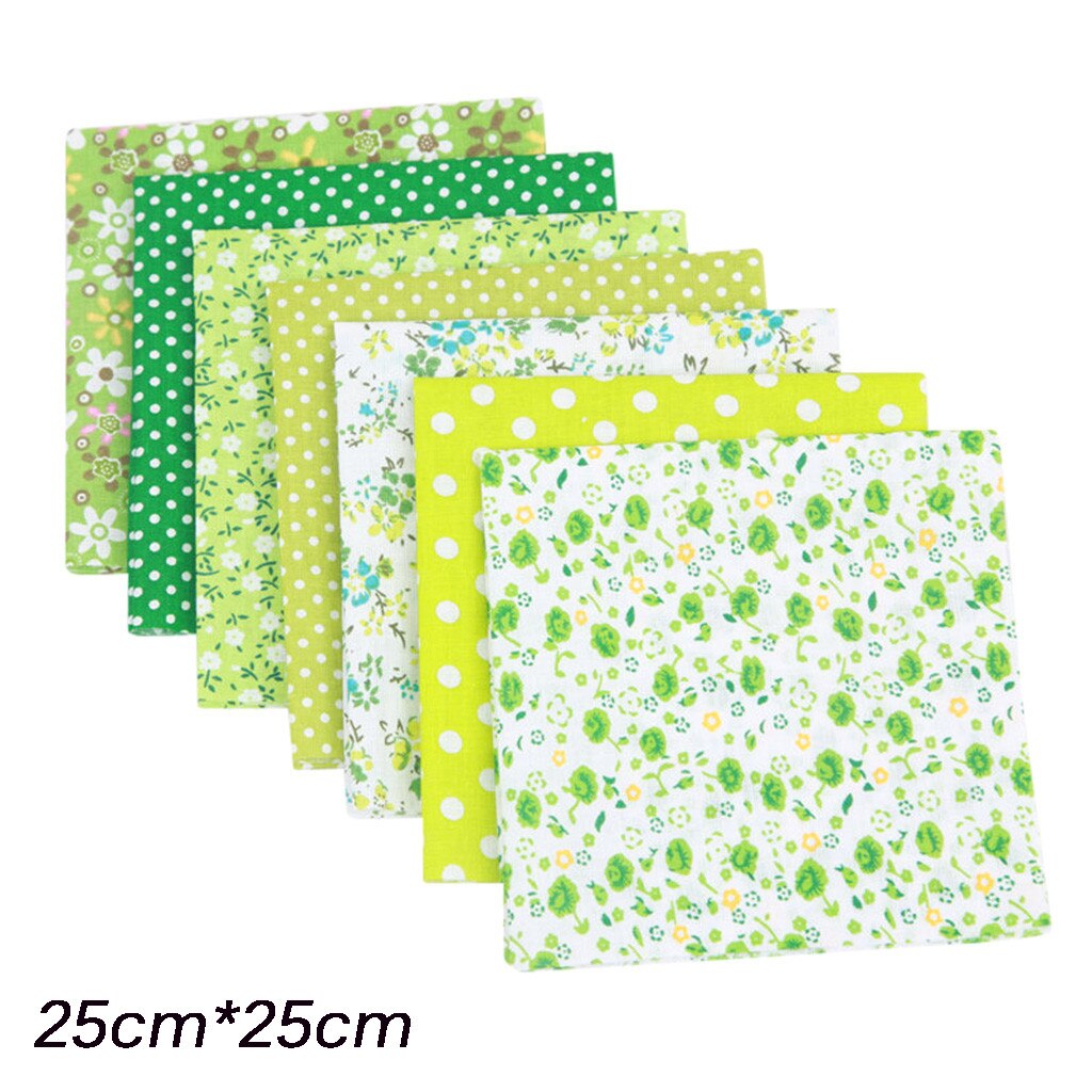 Lot de tissu artisanal en coton 7 pièces | Patchwork carrés Quilting couture, bricolage, motif Floral imprimé Patchwork, tissu en coton: Green 