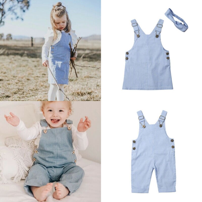 pudcoco Spring Autumn Cute Striped Baby Kids Boys Girls Toddler Denim Jeans Overalls Dress Skirt Clothes 0-24 Months