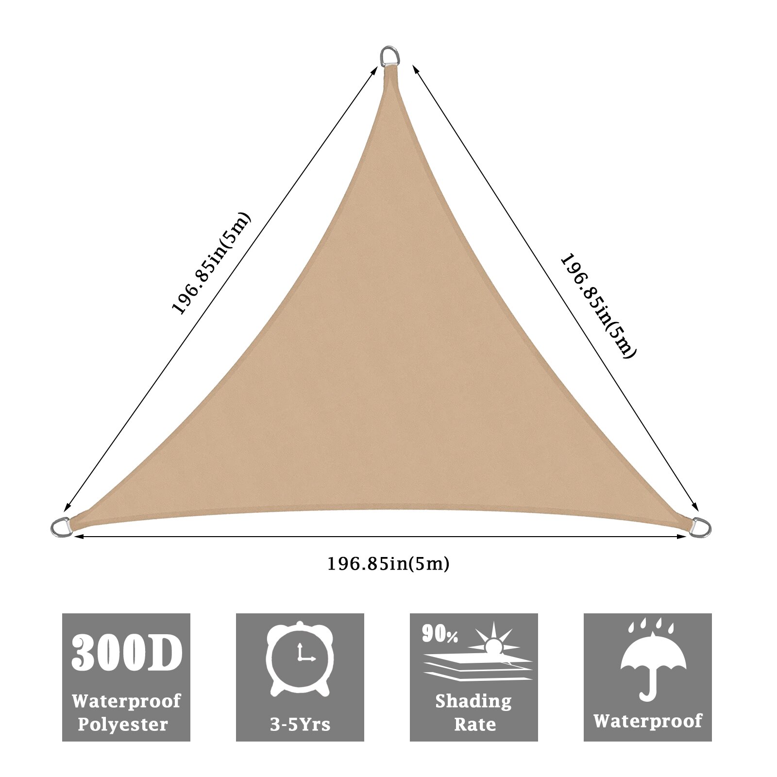 Waterproof Canopy Sun Shelter Triangle Sunshade Outdoor Canopy Garden Patio Pool Shades Sail Awning Camping Shade Cloth Anti-UV: Beige 5x5x5m