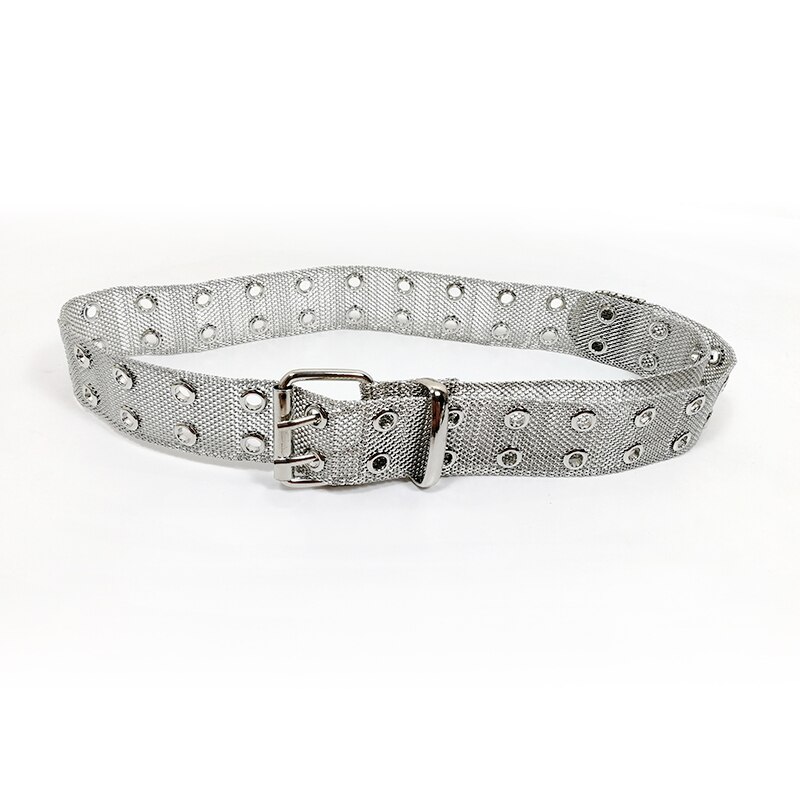 Plus size gold chain belt ladies punk belts for women two row eyelet gothic silver metal ketting riem dress cummerbunds style: silver chain belt