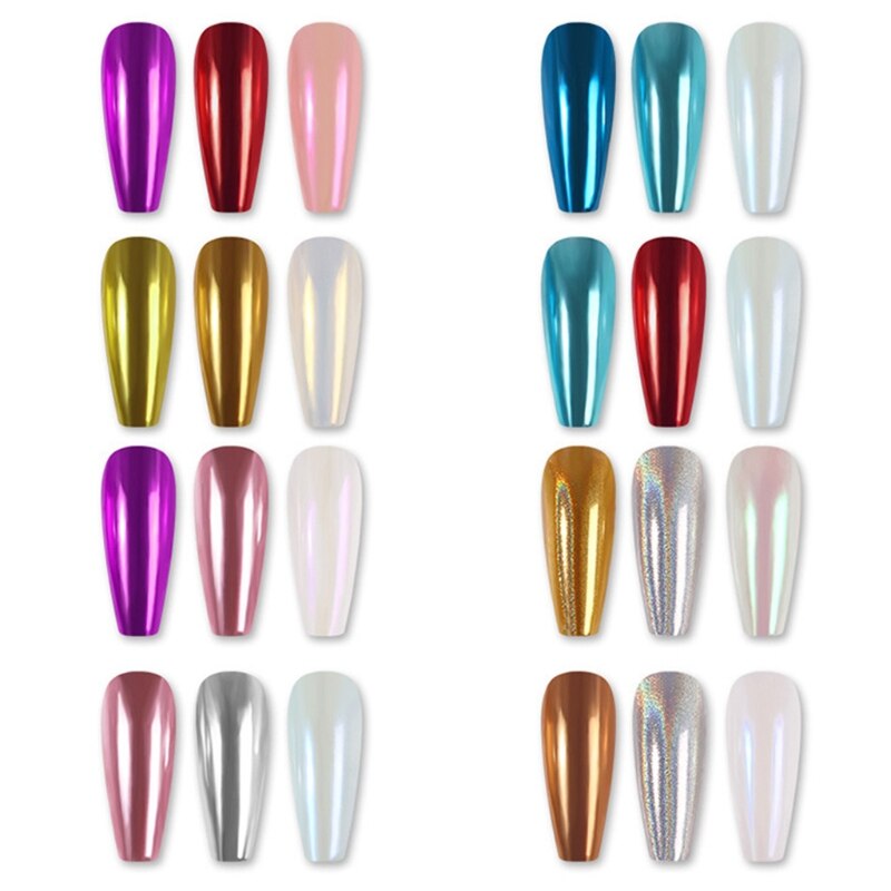 Polvo de espejo mágico de tres colores para manicura, polvo japonés Super brillante Aurora Powd