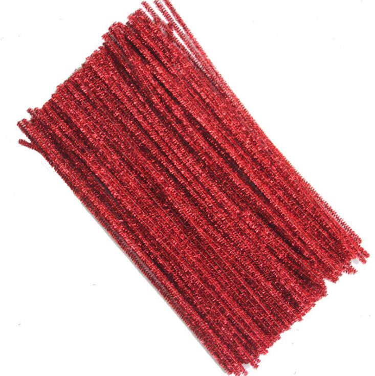 100 st glitter chenille stjälkar piprensare barn leksaker pyssel hantverk pyssel pyssel pyssel barn pedagogiska leksaker gyh: Röd