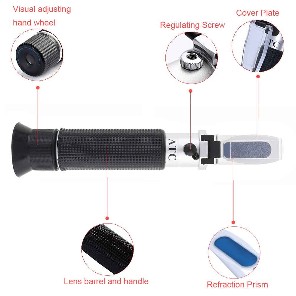 Handheld Adjustable Specific Gravity Refractometer 0-12g/ml 1.335~1.360nd 1.000~1.050sg Pipet Mini Screw Driver Manual Focusing