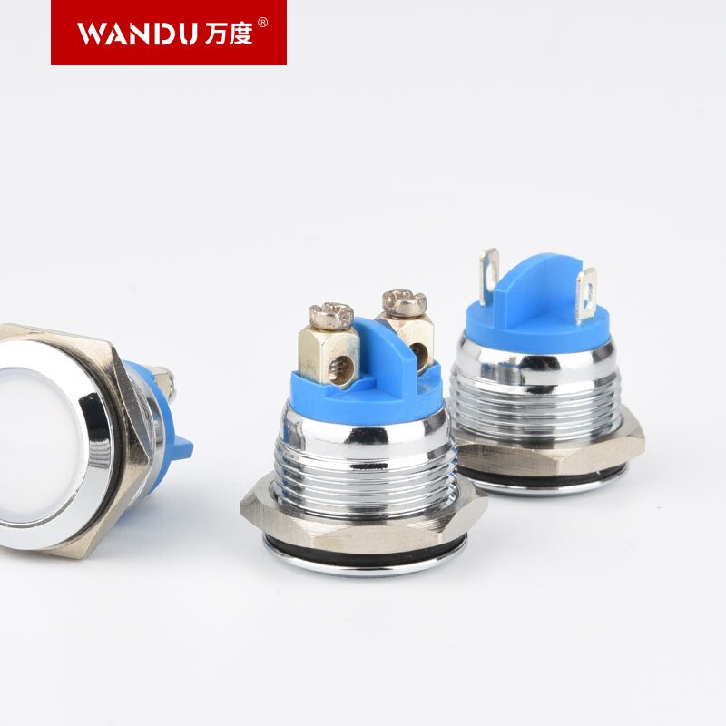 WANDU 16mm pilot lamp red green yellow bule 12V 24V 110V 250V led metal indicator lamp indicator light single lamp waterproof