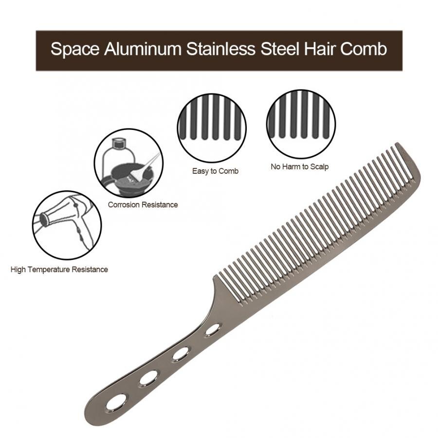 Hair Comb Space Aluminum Stainless Steel Anti- static Comb Beauty Tools For Salon Hairdressing Brush With Handle