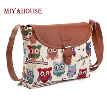 Miyahouse Donne di Estate Borse A Tracolla Flap Bag Della Signora di Tela di Canapa Del Fumetto Del Gufo Stampato Crossbody Borse A Spalla Piccola Femmina Borse