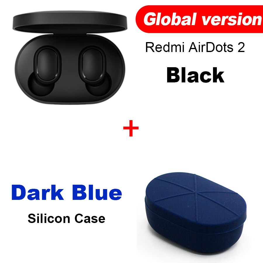 Xiaomi Redmi Airdots 2 TWS Bluetooth Wireless Earphone Stereo bass Earbuds Voice Control BT 5.0 Noise Reduction Tap AI Control: GB Cable Black Case