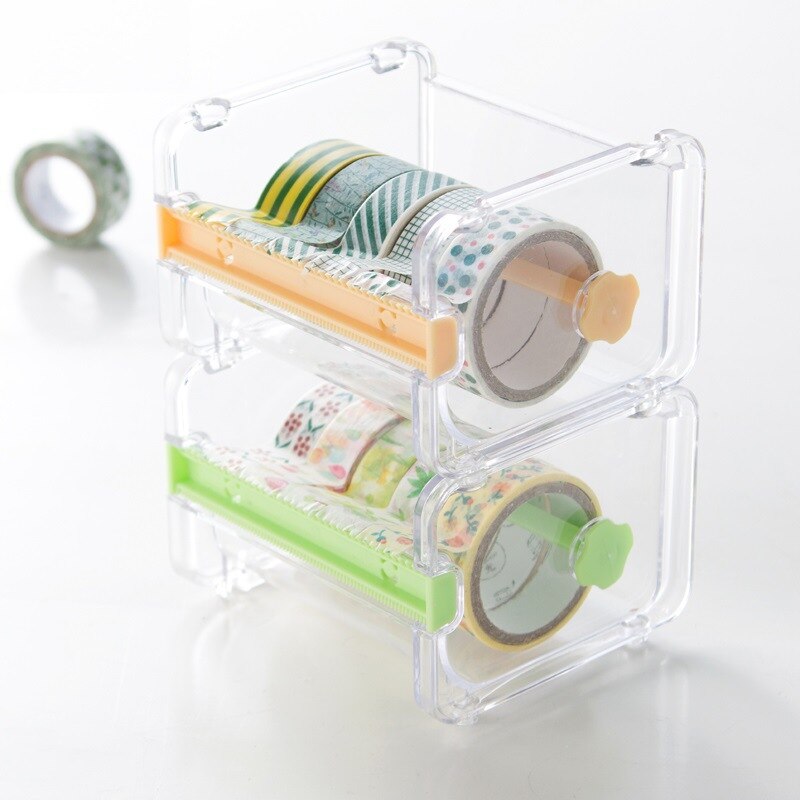 Mini papir washi tape dispenser holder to savtand bånd cutter kontor arrangør skrivebord tilbehør skoleartikler  a6071
