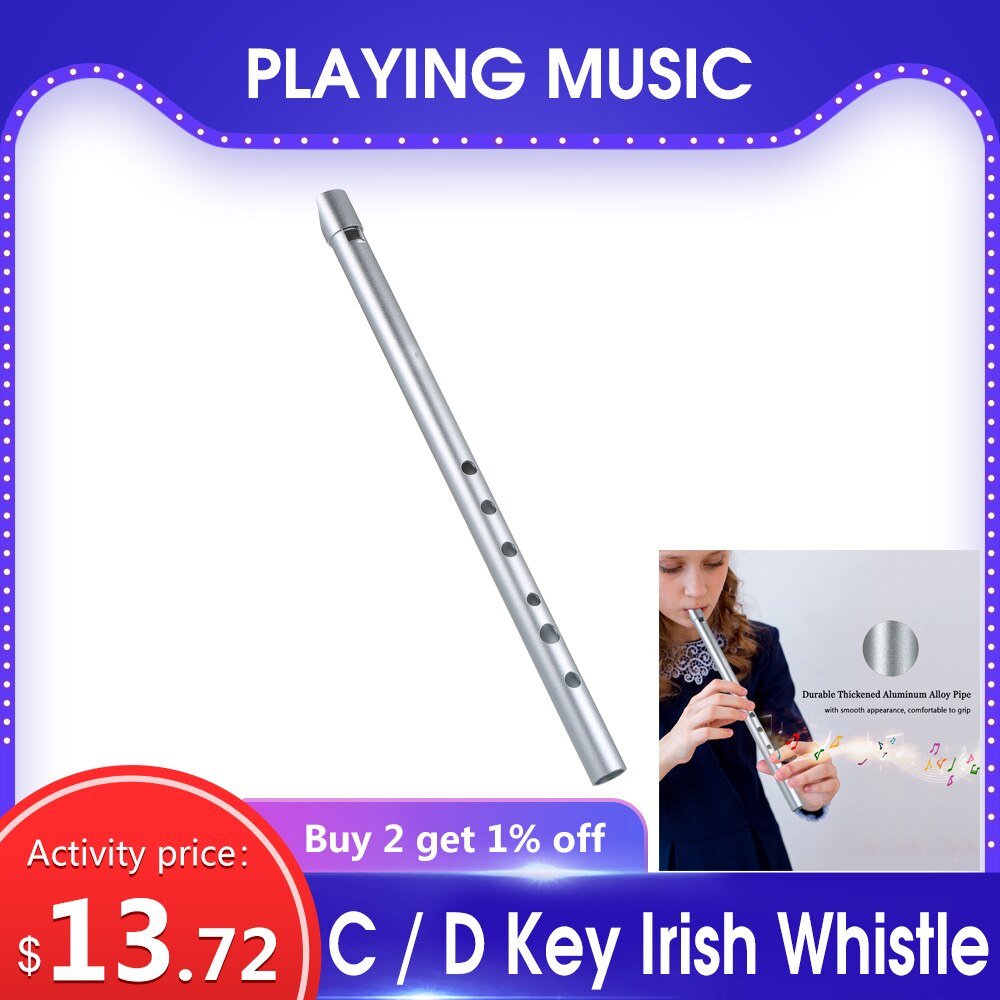 Irish Whistle C Key Traditional Tin Penny Whistle 6 Holes Flute Wind Music Instrument for Beginners Intermediates &amp; Experts