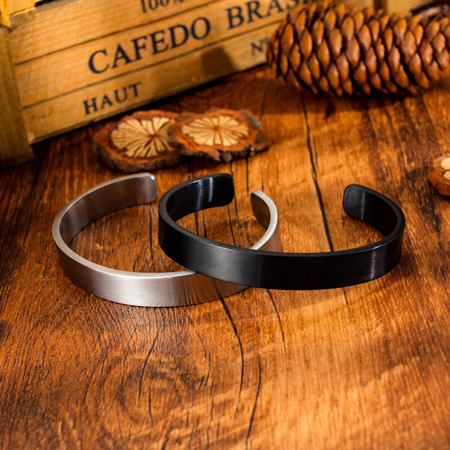 Pulsera de acero y titanio para hombre y mujer, brazalete de acero inoxidable, joyería de al por mayor