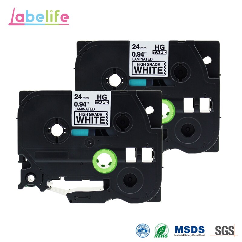 Labelife 2 Pack 24mm HGe-251 Black on White HGe Tape HG Tape High Grade Tape Compatible for Brother Printer HGe251 HG-251 HG251