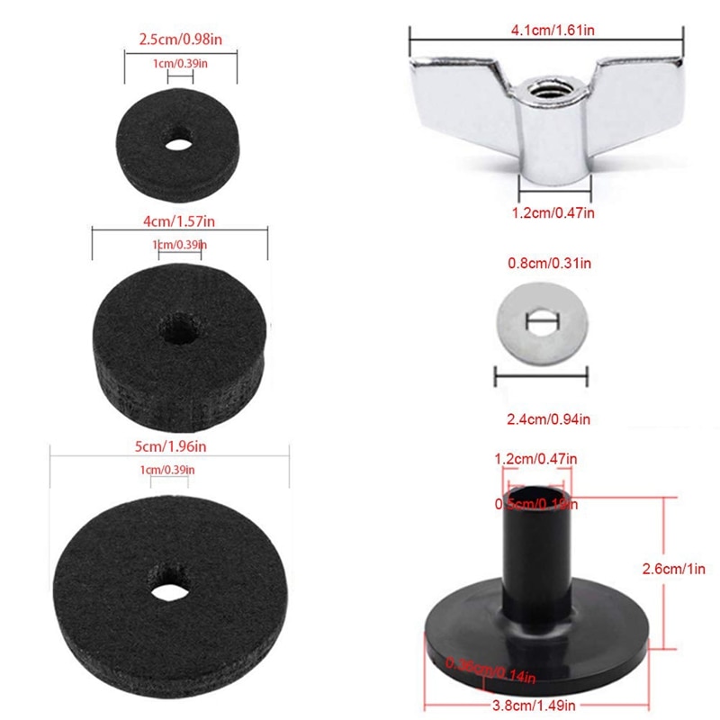 21 Pieces Replacement Accessories Cymbal Stand Sleeves Cymbal Felts With Washer &amp; Base Wing Nuts Replacement For Drum Set