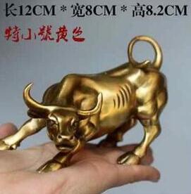 Koper Messing Chinese Ambachten Decoratie Wall Street Brons Fierce Bull Ox Standbeeld 12Cm