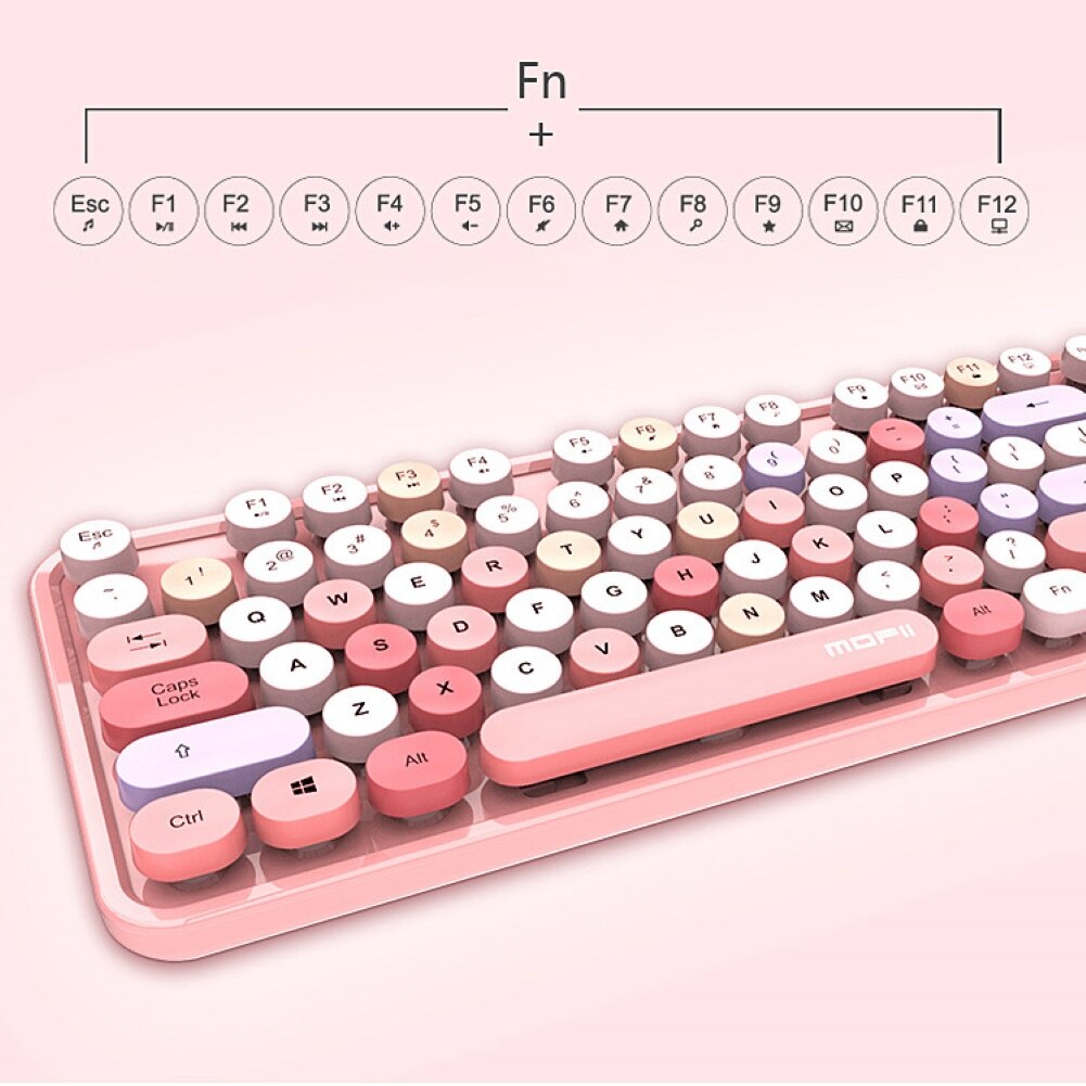Wireless Keyboard and Mouse set for Laptop Notebook Computer Desk Cute Keyboard Mouse Comb Round Button Colorful Keyboard