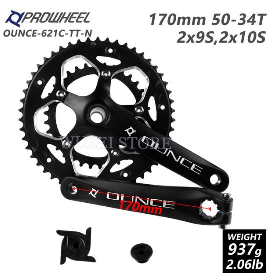 PROWHEEL Road Bike Hollow Double Sprockets Crankset 50T-34T 53T-39T 170mm Crank 110/130 BCD Bottom Bracket Chainwheel Axis Parts: 9S 10S OUNCE-621C