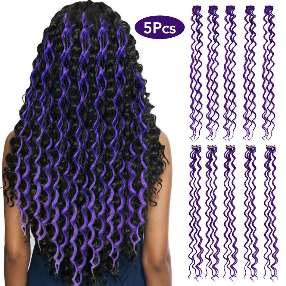 Synthetische Diepe Golf Clip In Hair Extension 24 Inch 10 Stuks Natuurlijke Haarstukje Regenboog Gekleurde Topper Voor Vrouwen Door Yaki schoonheid: Purple