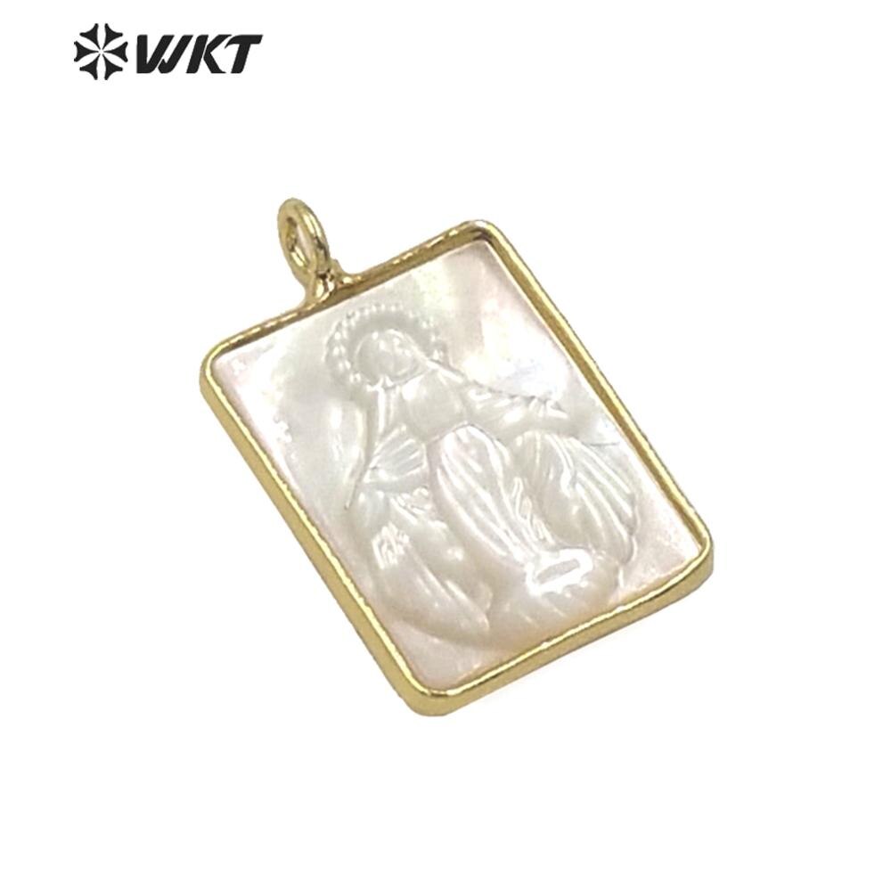 WT-JP234 Erstaunlich Rechteck Gold Farbe Lünette Medaille murmeln Von Gott Anhänger glänzend Mopp Hülse Reines Maria Schmuck Anhänger