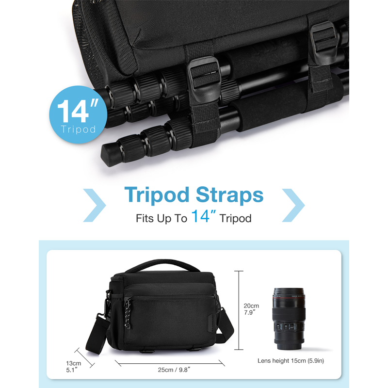 BAGSMART-Sac pour appareil photo avec support trépied, sacs initiés à la prolifération compacte pour DSLR SLR, étui à bandoulière étanche pour appareils photo