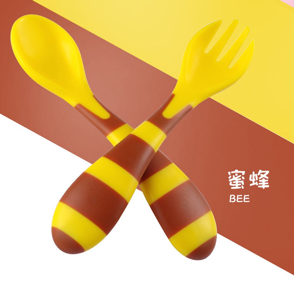 Korean Version Baby Spoons Set Feeding Dishes Tableware For Children Flatware Cutlery Spoon Plastic With Box Baby Utensils: bee