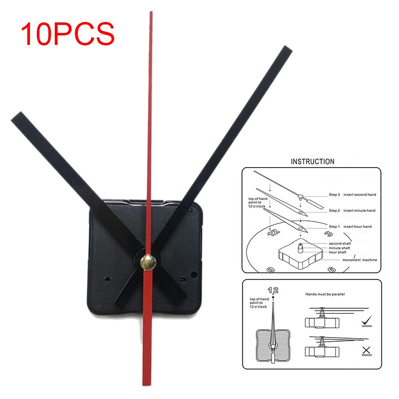 10 Sets Clock Quartz Movement Mechanism Red and Black Hands DIY Replacement Part