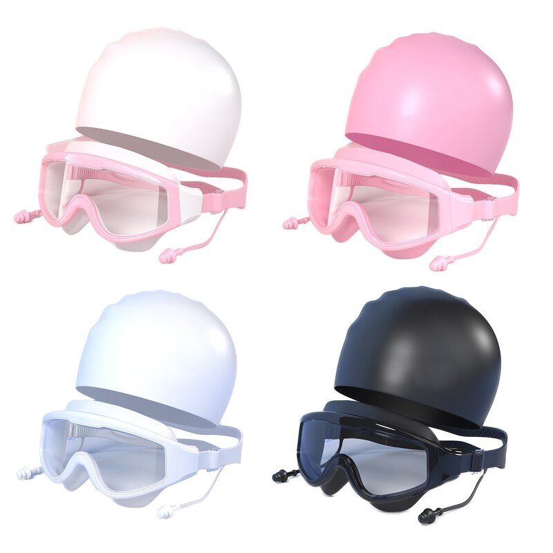 A9LD Pak Van Kinderen Zwemmen Caps Zwemmen Bril Siliconen Zwemmen Caps Voor Kinderen Tieners Lange Krullend Haar Vlechten Waterdicht Zwemmen hoed