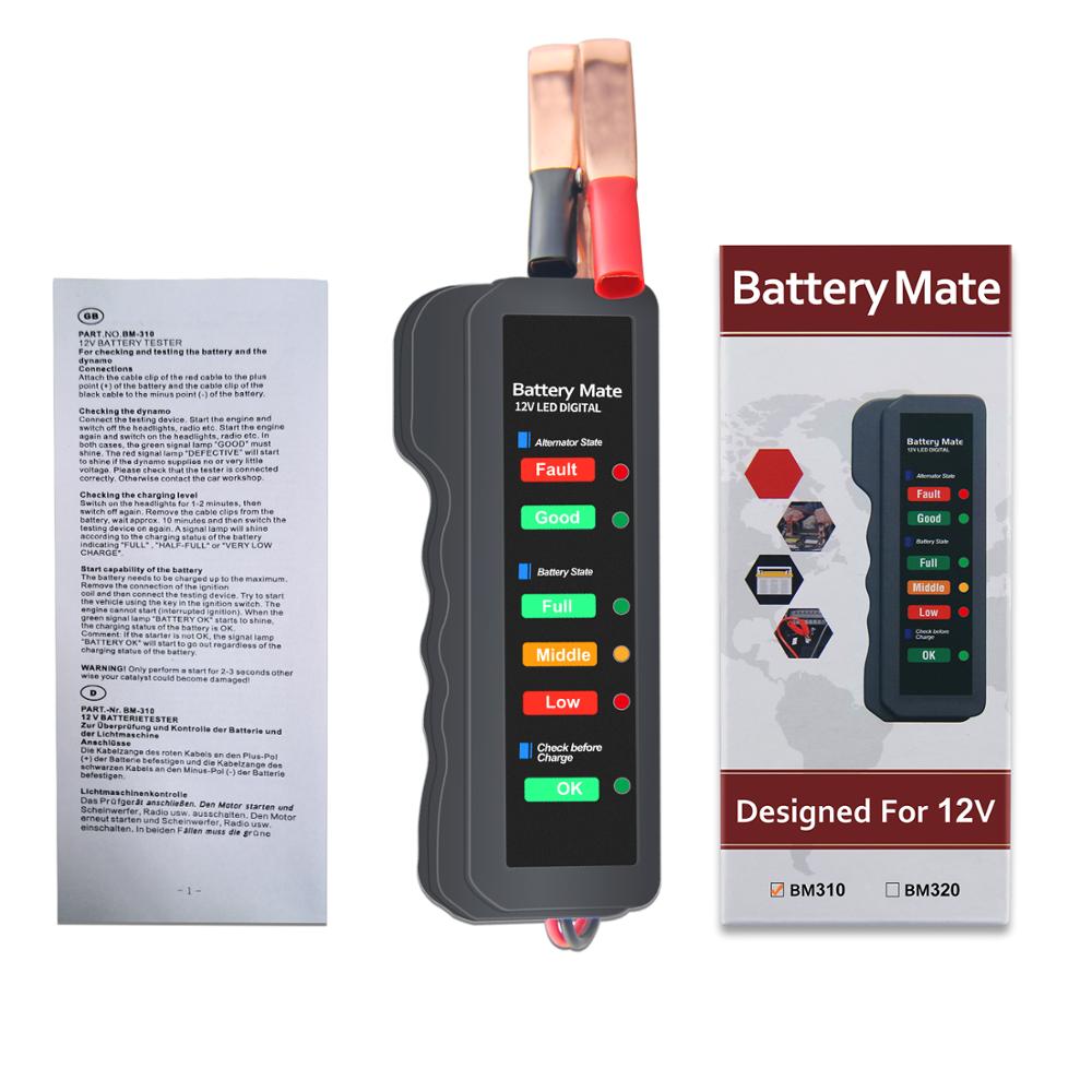 12v 24v bilbatteritester hurtigstartende tester generator 7 led lysdisplay autodiagnoseværktøj 24 volt batterianalyse: Bm310