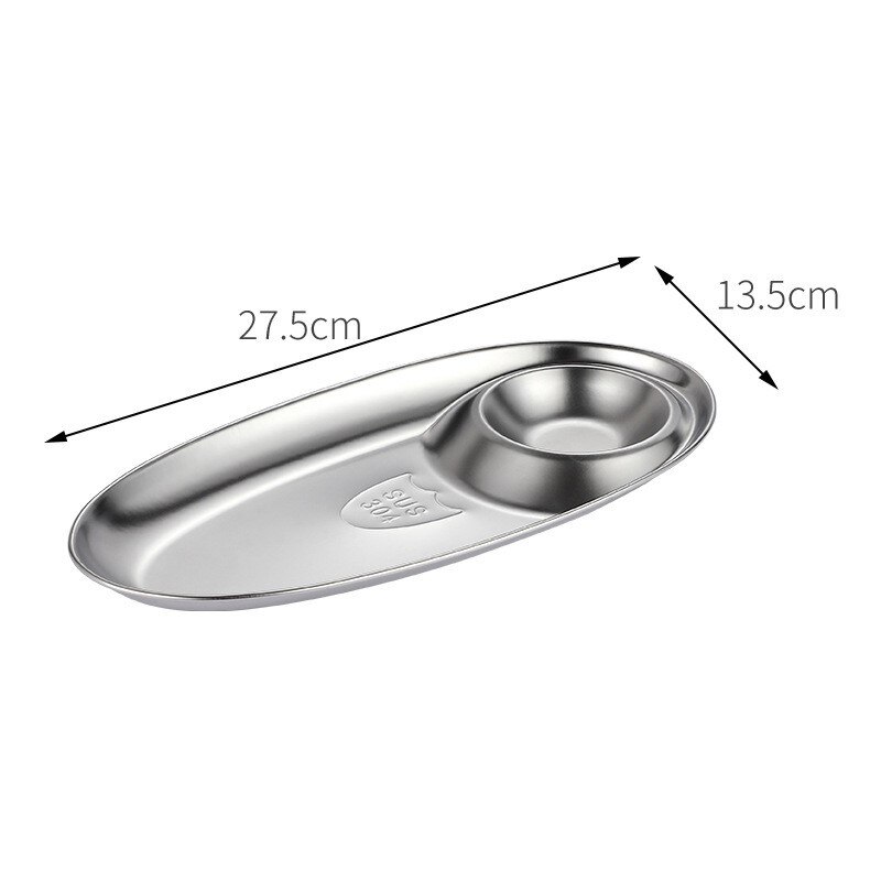 1Pc Rvs Diner Plaat 3 Secties Verdeeld Schotel Ronde Snack Diner Zilveren Platen Zilver Opslag Plaat Koreaanse Bestek: 1PC L