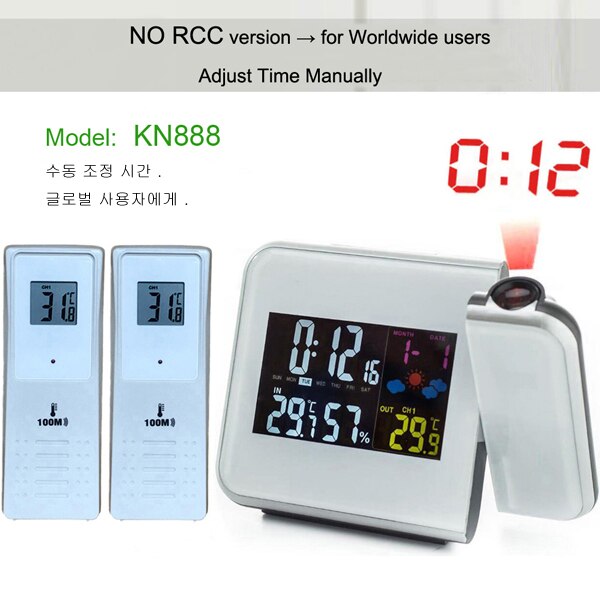 Projection Alarm Clock Weather Station with Temperature Thermometer Humidity Hygrometer/Bedside Wake Up Projector Clock: WHITE-2 Sensors