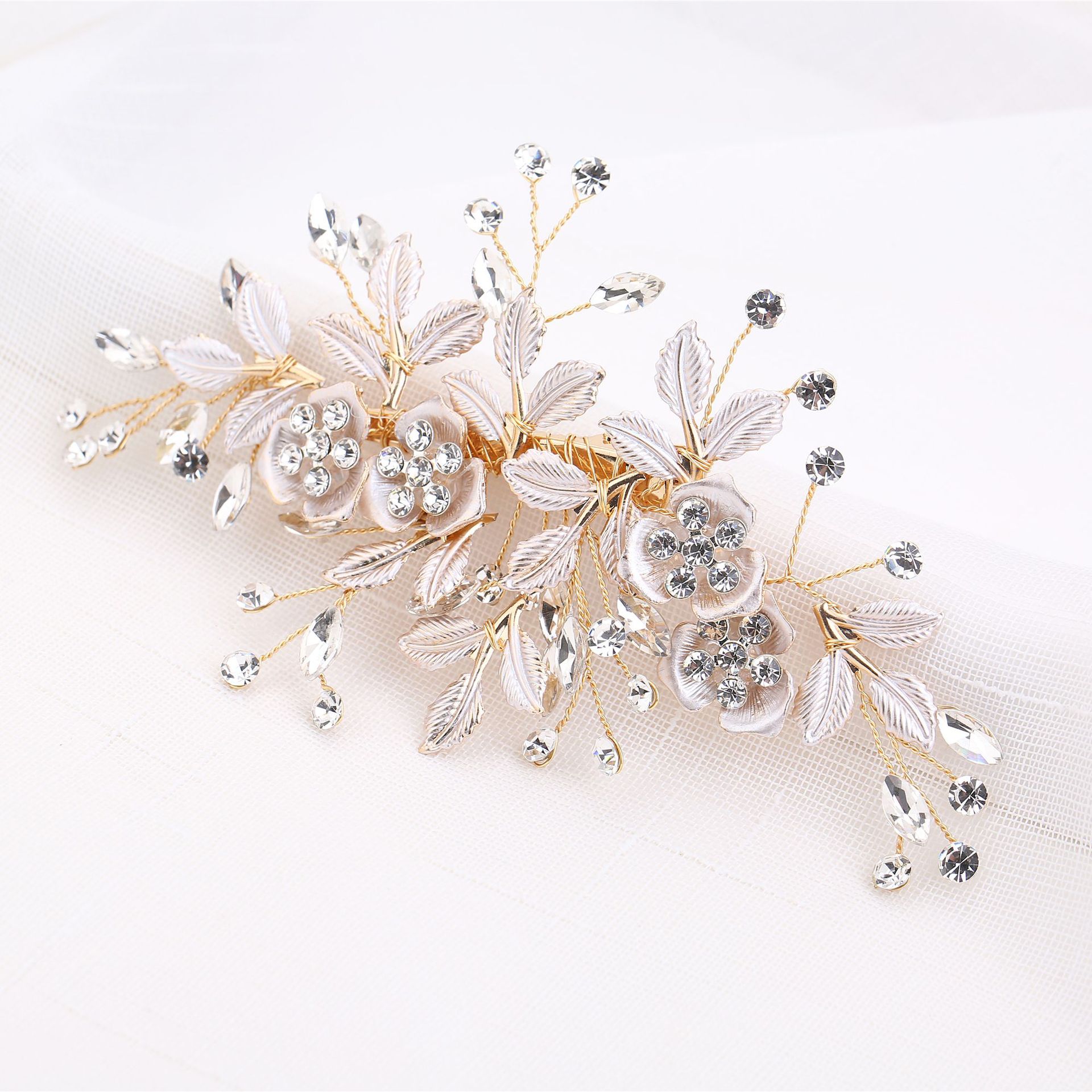 metal Leaves Pearl Mori crepe Hair combs women girls party Headwear bride headpiece: Antique Bronze Plated