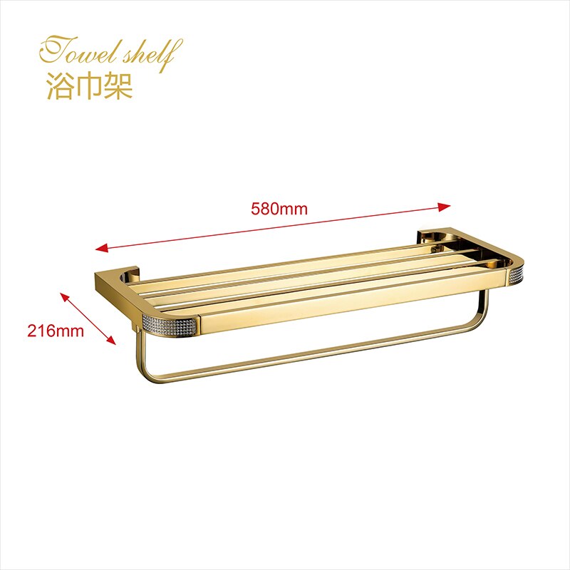 Messing guld badeværelsestilbehør sæt tandbørsteholder metal sæbeskål poleret med krystal badeværelsessæt 5 stk skåret glaskrog