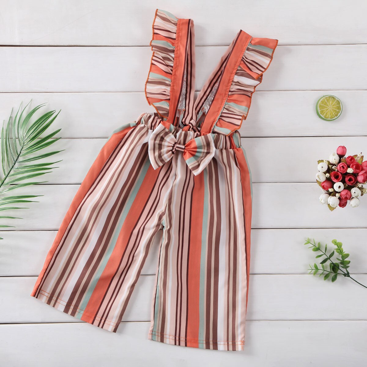 Newest Summer Clothes Toddler Baby Kids Girls Clothes Stripe Romper Bib Pants Ruffle Overalls Colorful Rainbow Jumpsuit