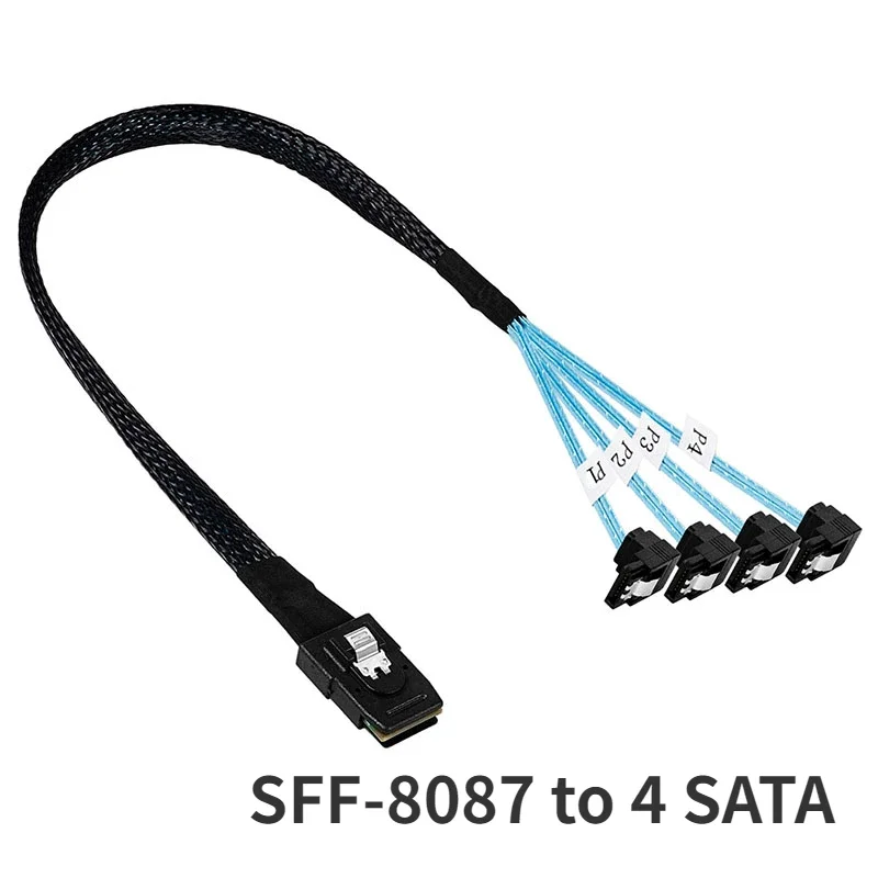 Cable convertidor interno Mini SAS SFF-8087 a 4 SATA 3,0 en ángulo recto, Cable de servidor de disco duro de 36 pines a 4 SATA de 7 pines y 6Gbps