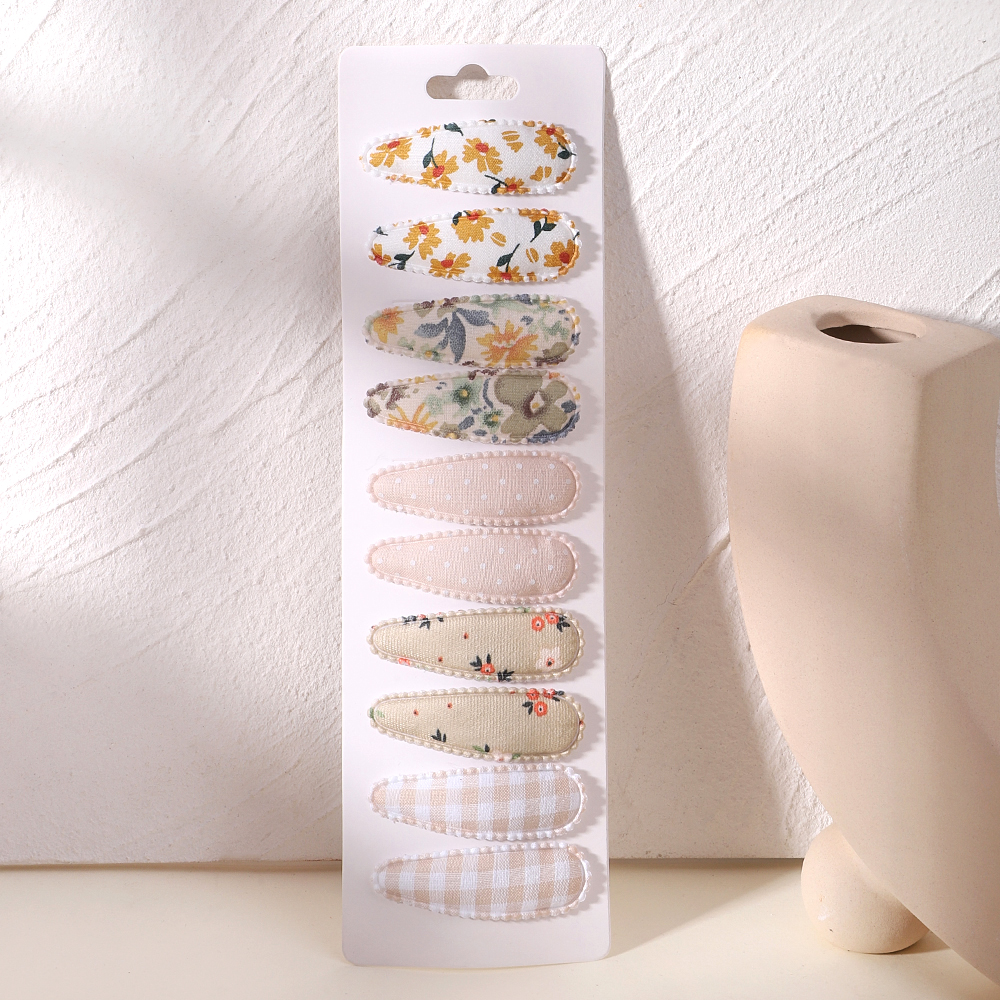 10 Uds. Horquilla para bebé, conjunto de pinzas para el cabello de aleación de algodón con estampado fresco, horquillas BB a cuadros de tela, accesorios para el cabello para niños