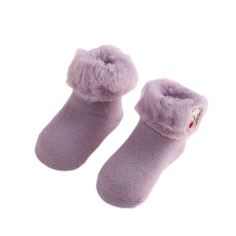 Plus Velvet Thick Baby Socks Girls Boys Cute Princess Animal Print Socks Kids Cotton Soft Socks 6 Colors Size0-3Y: Purple  / 0-1T