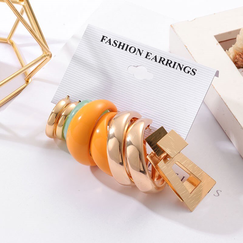 Grandes boucles d'oreilles géométriques en acrylique pour femmes, ensembles de perles, accessoires tendance, bijoux,: Gold 1035