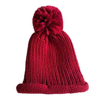 Kinderen meisjes baby muts gebreide wollen tijk muts met omslag herfst en winter warme muts twee ballen: Rood