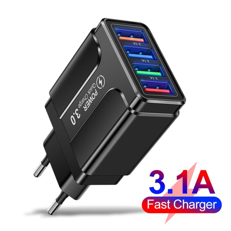 Mobiele Telefoon Reizen Opladen Hoofd Voor Iphone 12 Xiaomi Huawei Tablet Draagbare Eu/Us/Uk Plug 3.1A Vlinder 4 Usb Lader