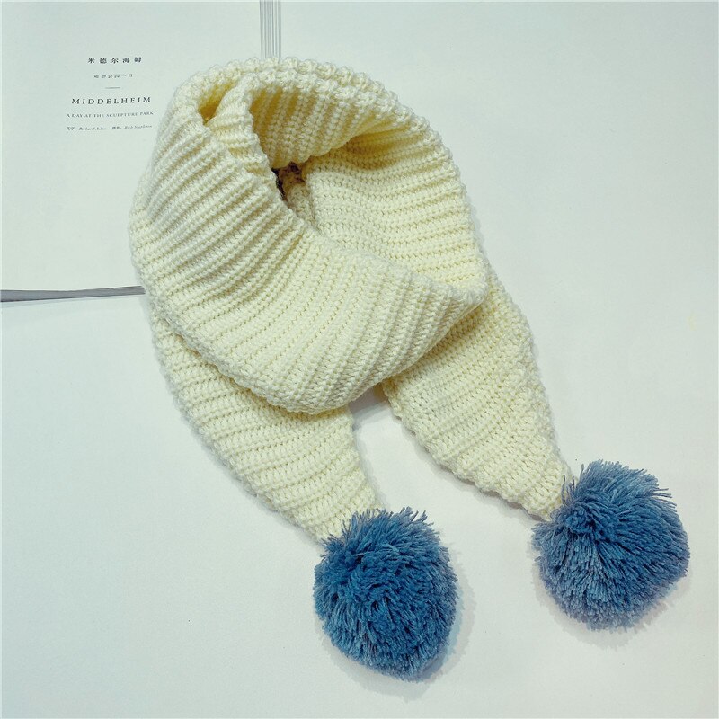 Verdikte gebreide kindersjaal effen kleur kruisstreep jongens en meisjes lange handdoek hangende bal winter warm baby haar nek: 6