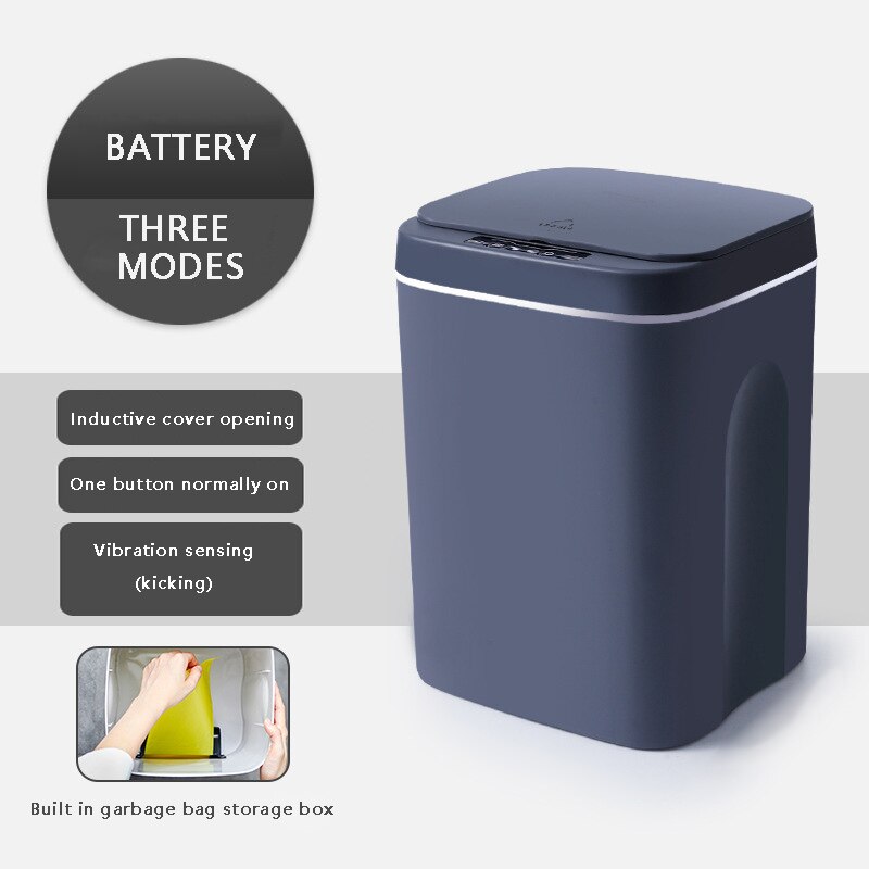 Intelligent papperskorg automatisk sensor soptunna sensor elektrisk soptunna hem soptunna för sovrum kök badrum sopor: Batteri mörkgrå / 16l
