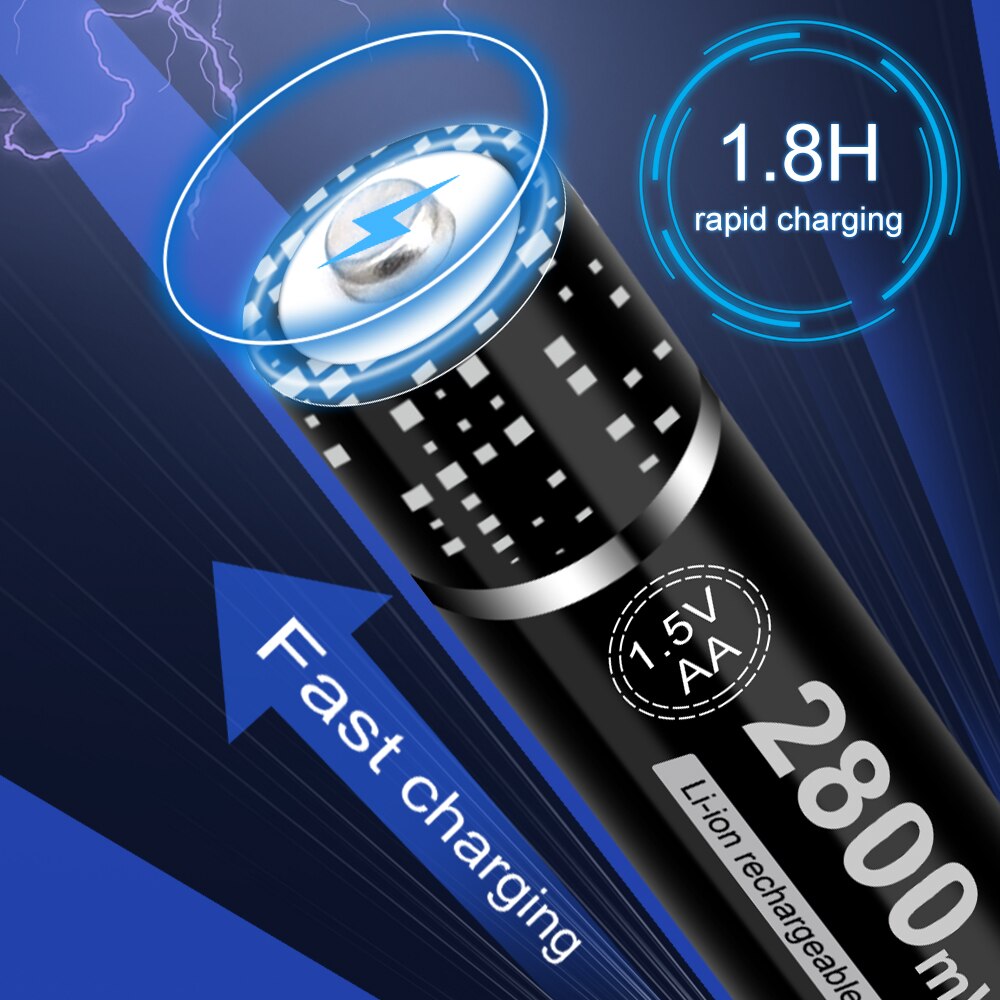PALO – batterie rechargeable AA 1.5V, 2800mwh, lithium-ion, AA + 4 canaux, polymère, 1.5V