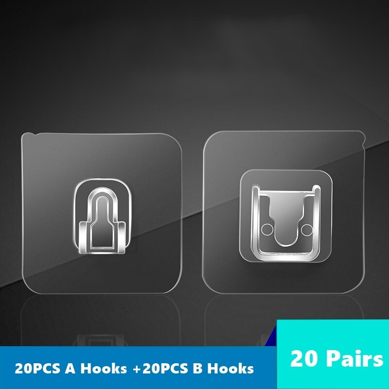 Colgador de ganchos de pared adhesivo de doble cara, ventosa de almacenamiento fuerte de pared transparente para ganchos para la cocina, Tercera Versión: 20 pairs