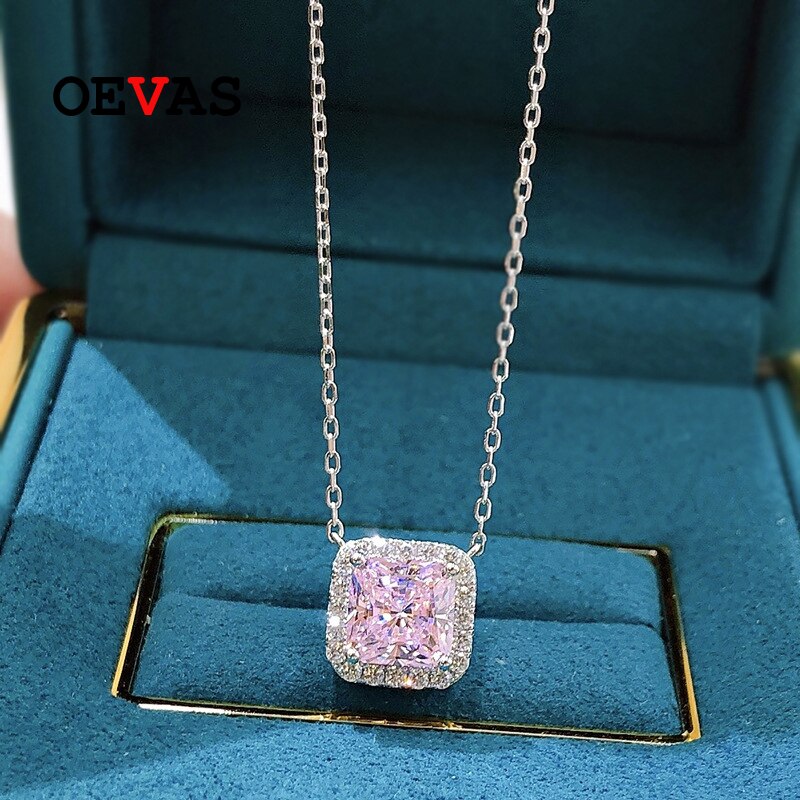 Oevas 100% 925 sterling silber 7*7mm rosa gelber diamantanhänger mit hohem kohlenstoffgehalt für damen funkelnder hochzeitsschmuck
