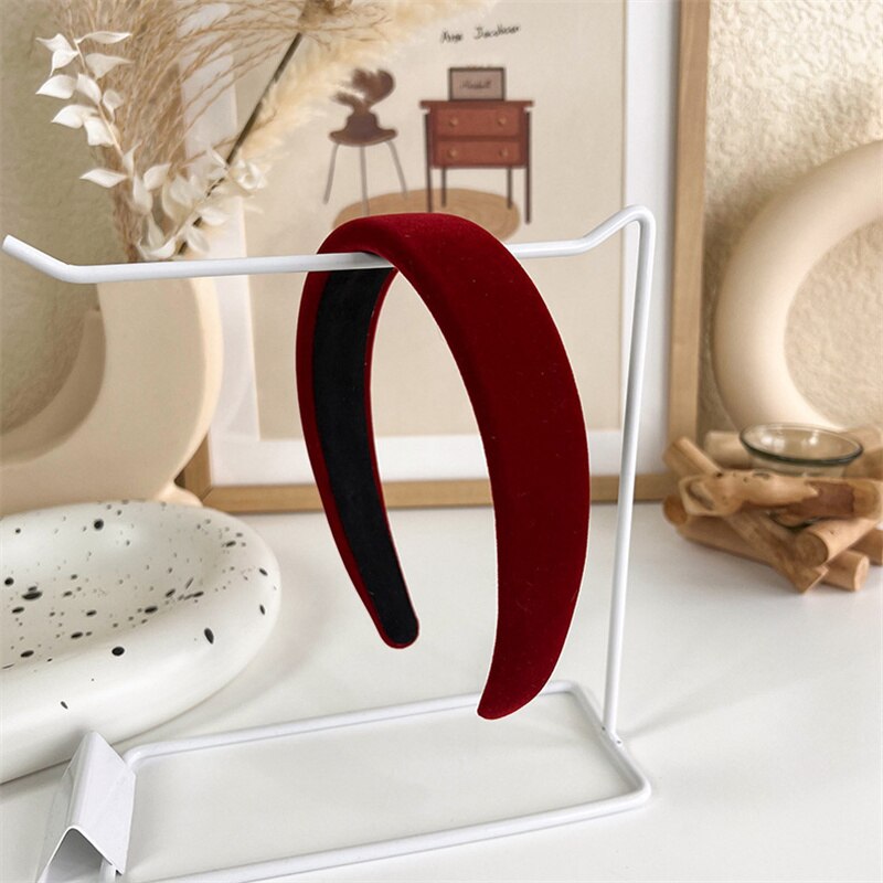 Diadema roja Vintage para mujer, banda de pelo de terciopelo de lana, diadema de esponja lateral ancha para niña, accesorios para el cabello para Navidad y Año: C5