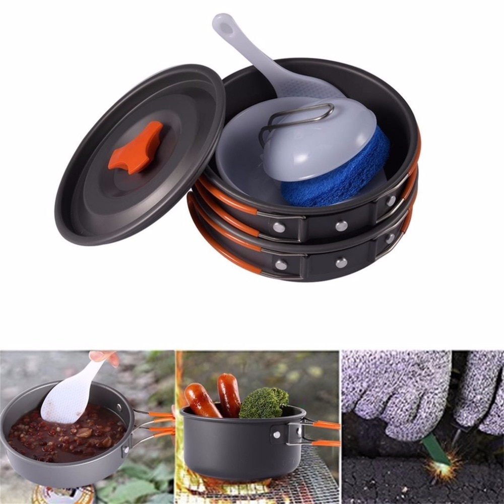 8PCS Lightweight Outdoor Camping Hiking Cookware Backpacking Cooking Picnic Bowl Pot Pan Set Portable Compact Durable