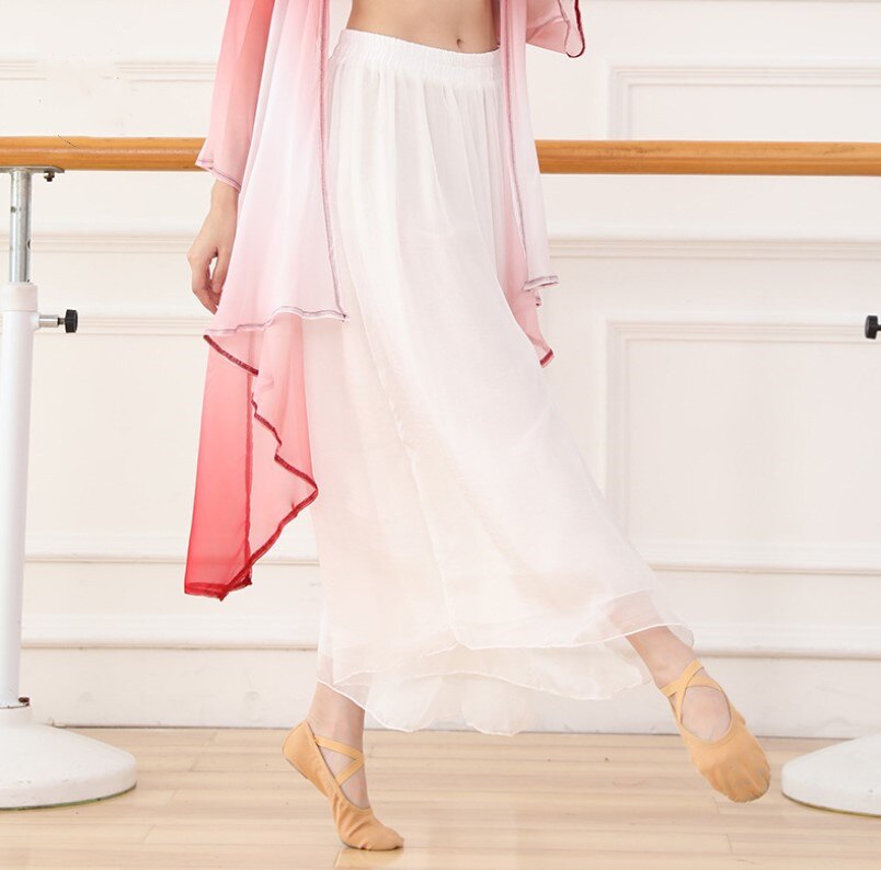 Pantalon Long léger avec fente latérale pour femme, sarouel ample à deux couches, couleur contrastée, tenue d'entraînement pour danseuse, rouge-blanc: White